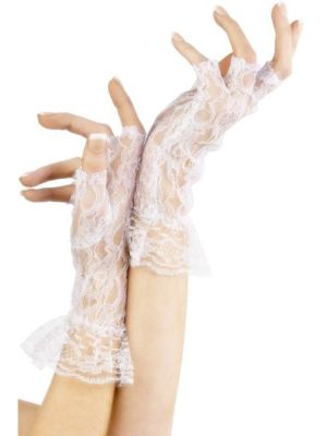 Black White Stretch Lace Elbow Length Gloves Leg Avenue 1980's Madonna G1850 