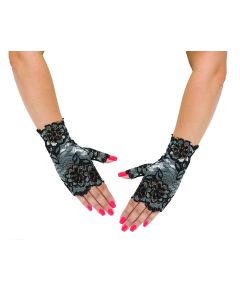 80s Shiny Lace Gloves Silver