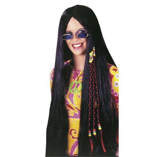Ladies 70s Black Hippie Party Wig