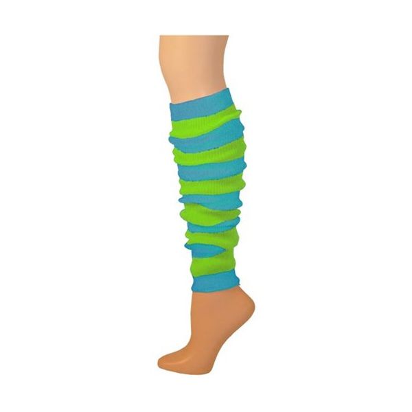 80s Turquoise Lime Striped Leg Warmers